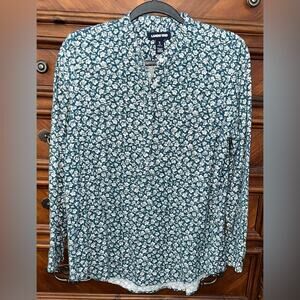 Lands' End Floral Print Flannel Tunic Shirt 19” P2P